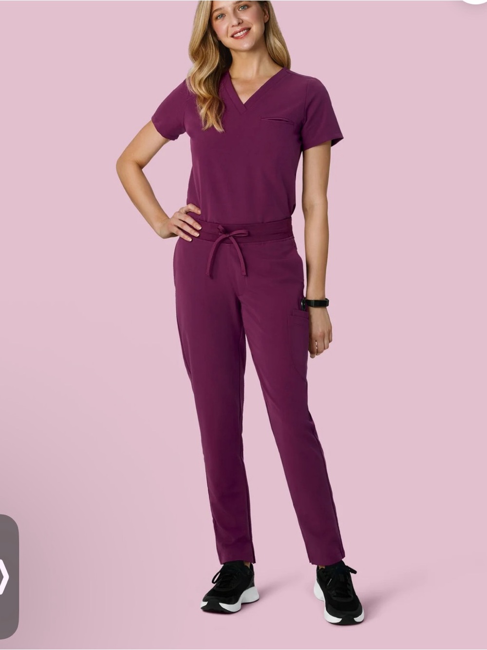 Women's Straight Leg Scrub Pants in Plum. Top: L pants: LP